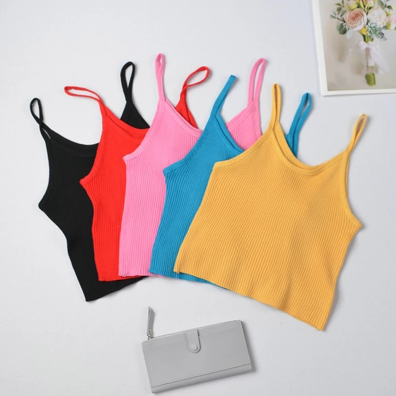 

Женские трикотажные укороченные топы на бретелях-спагетти, майка, топы, майки без рукавов, Универсальный спортивный бюстгальтер, жилет на л...