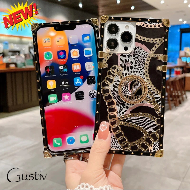 

Luxury Phone Case For iPhone 13 Pro Max 12 Mini Stand Ring Fundas XR Xs Max 7 8 Plus 6s Square Smartphone Coque for iphone 11