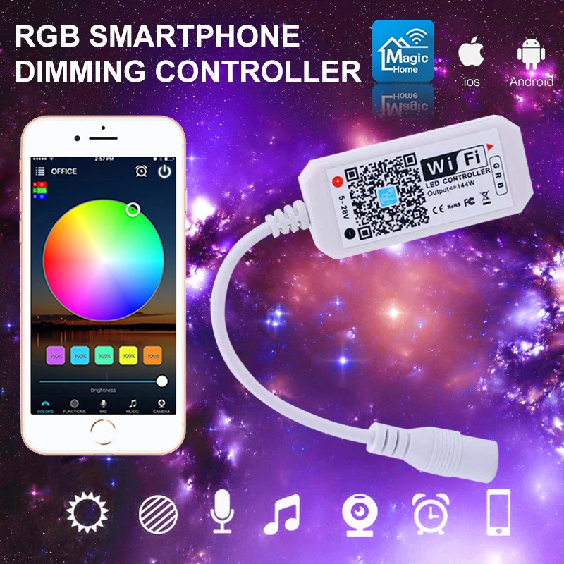 

1 Pcs RGB Strip Light Controller Mini LED WIFI Wireless Smart Phone Control DC 5-24V 6A For Alexa Google Home