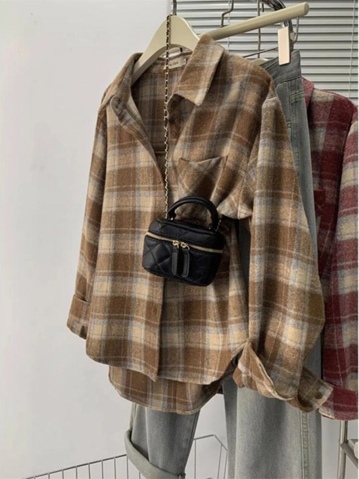 Женские клетчатые рубашки с красным шлифованием новинка весны 202 черная чайная