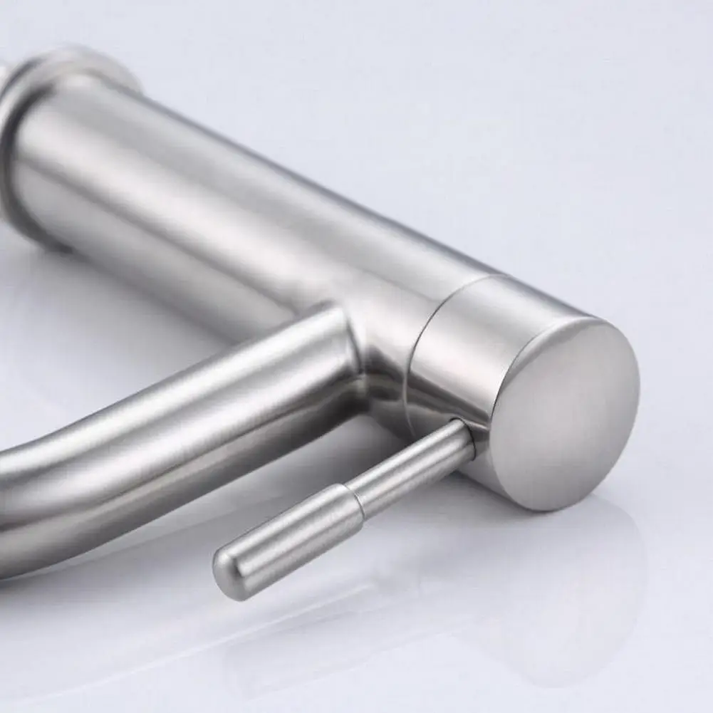 

304 Stainless Steel Silver Single Cold Sink Faucet Kitchen Bathroom Counter Basin Faucet For Household Hardware