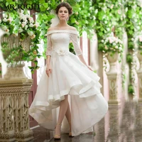 boho civil short wedding dress for women lace applique 3d flowers highlow bridal gowns custom made vestido de noiva