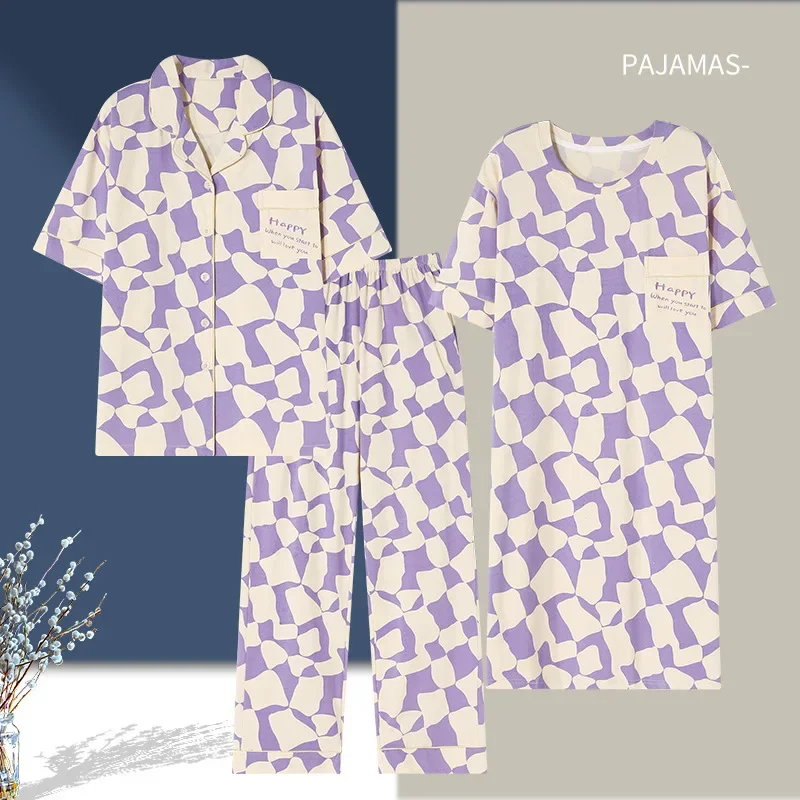 Женский летний пижамный комплект из тонкого хлопка одежда для сна трех предметов