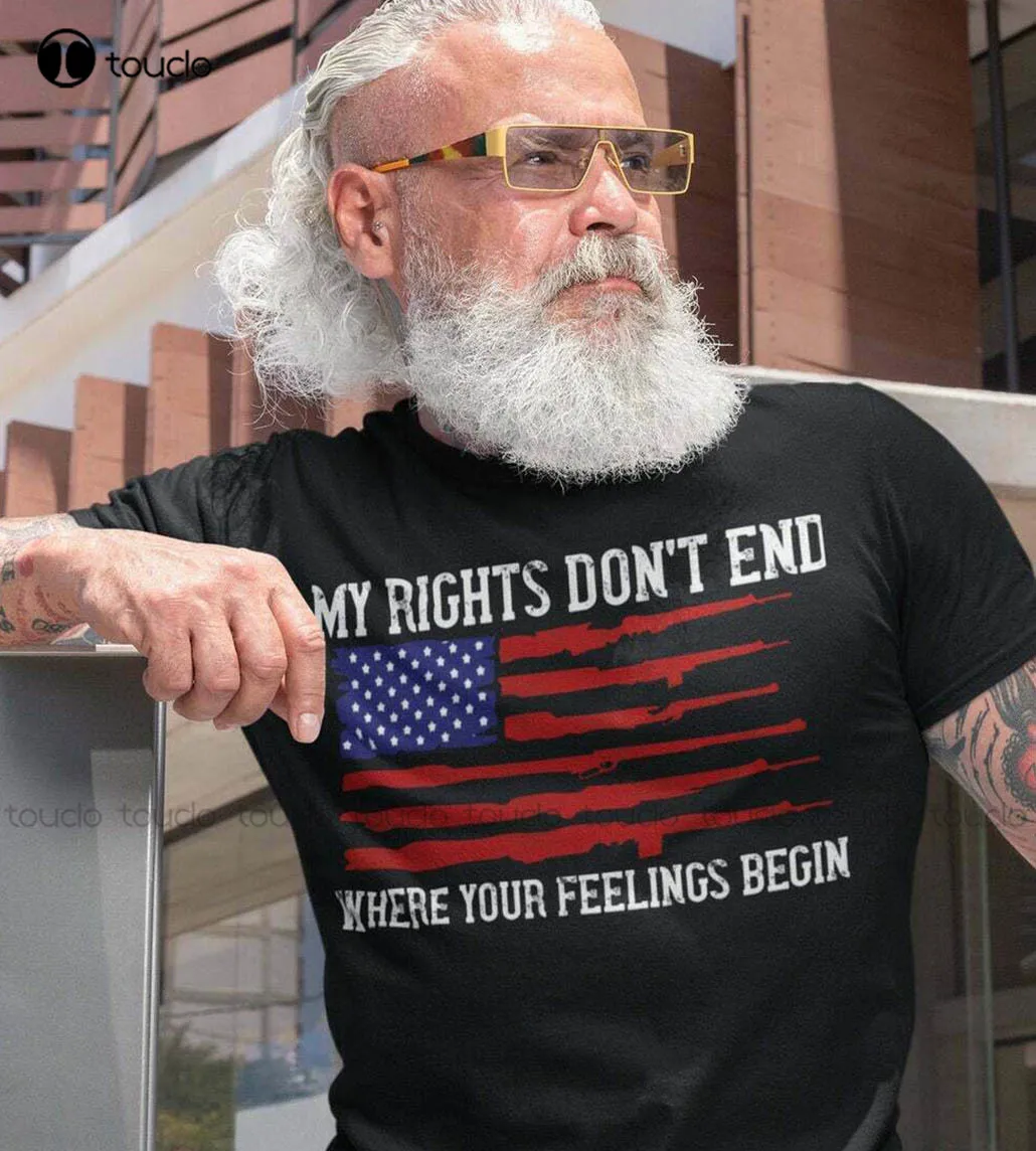 

My Rights Don'T End Where Your Feelings Begin Second Amendment T-Shirt S-3Xl Cotton Shirts For Men Custom Aldult Teen Unisex
