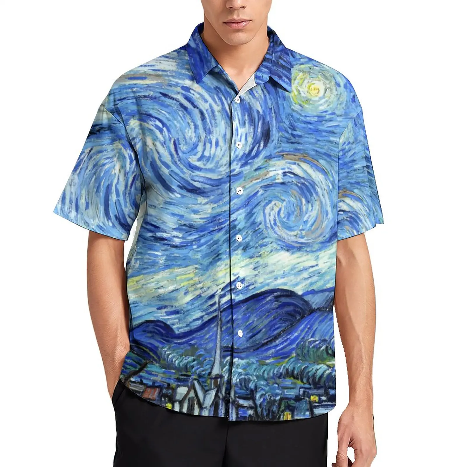 

Повседневная мужская рубашка с абстрактными звездами, гавайская рубашка с рисунком Ван Гога, звездная ночь, крутые блузки с коротким рукаво...