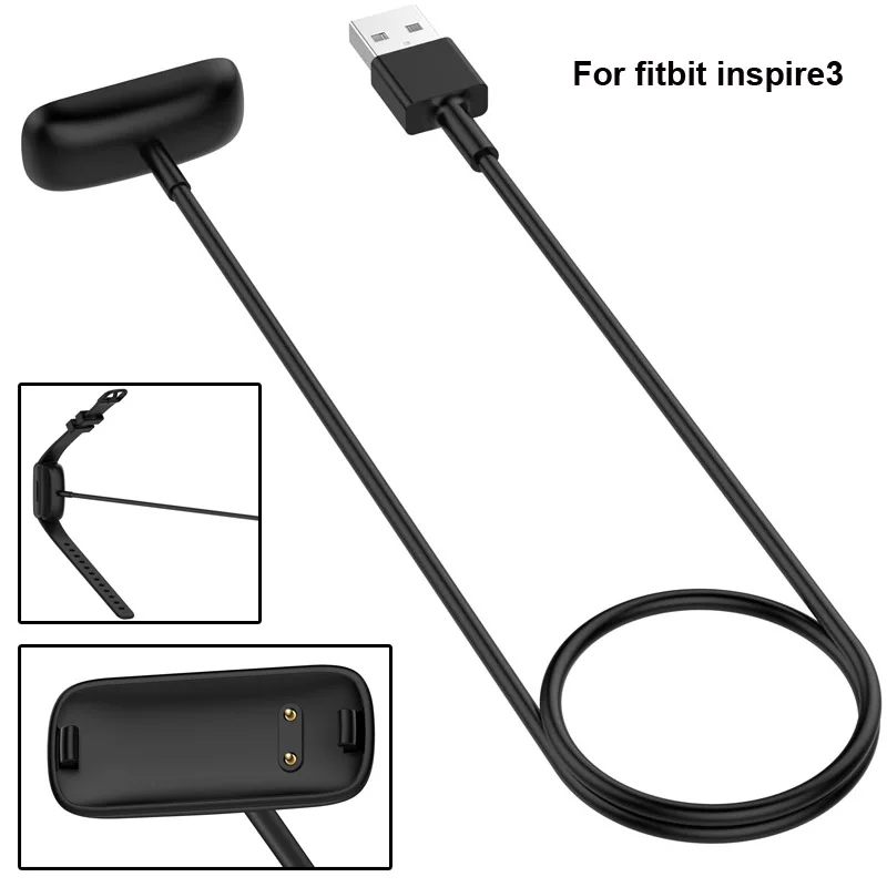

Bracelet 1m Charger Cable For Fitbit inspire 3 Replacement USB Charging Cable Cord Clip Dock Accessories Smartwatch 30cm