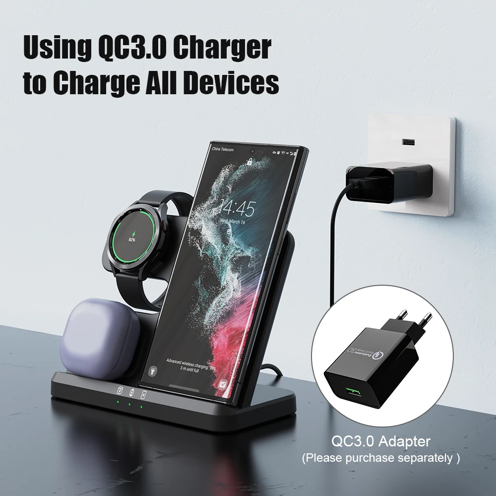 

3 in 1 Wireless Charger Stand for Samsung Galaxy S23 S22 21 Ultra S20 30W Fast Charging Dock Station Watch5 Pro Holder Buds2 Pro