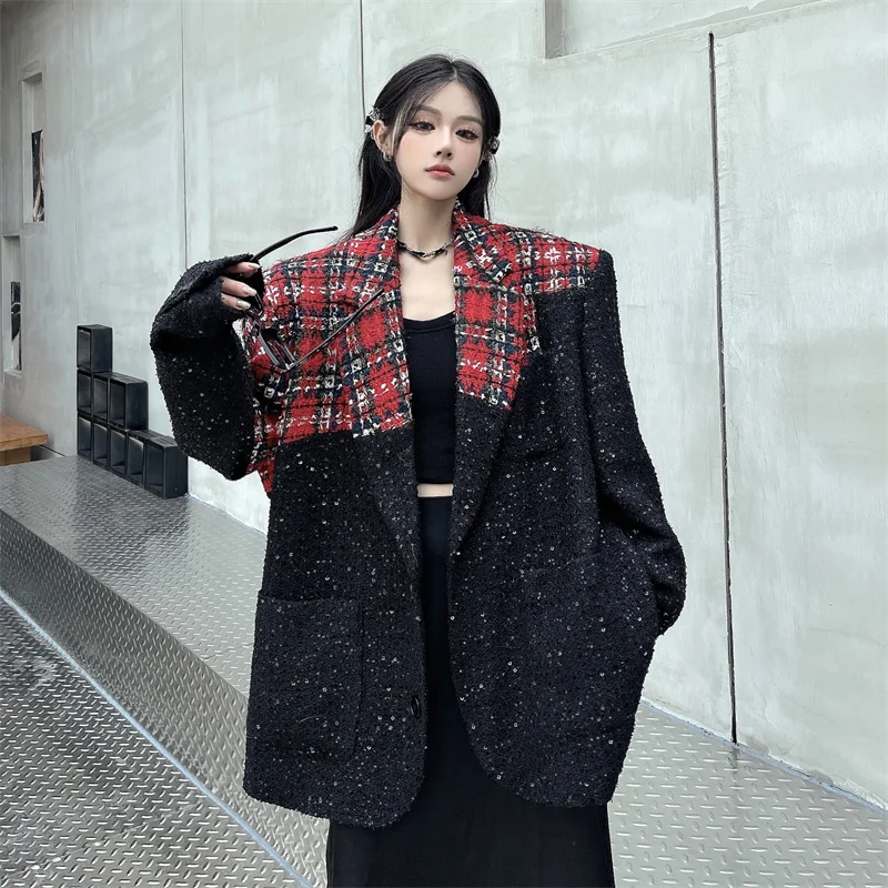 [MODX] Маленькая красная клетчатая куртка в ароматном стиле шерстяной костюм ниши