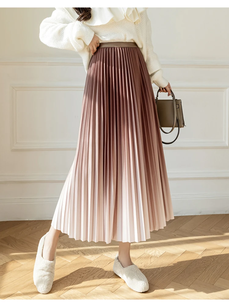 

Fairycore Pleated Women Color Female Skirt Skirt Mid-length Mujer Fall Faldas Sping Drape Style A-line Y2k Gradient Korean