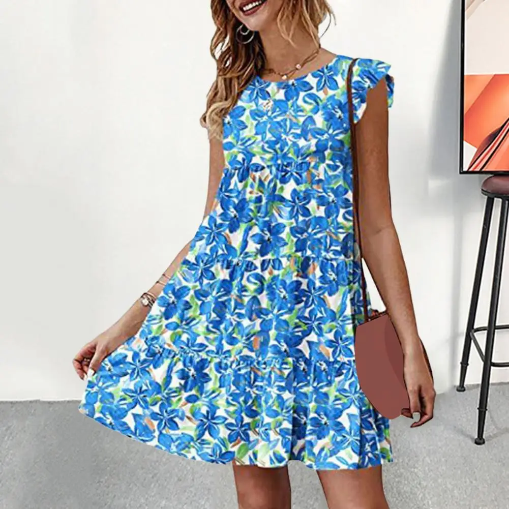 

Popular Cake Dress Above Knee Lightweight Ruffle Loose Hem Summer Mini Dress Skin-touching Women Dress Streetwear