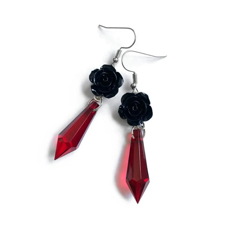 

Victoria Black Rose Teardrop Crystal Pendant Earrings Gothic Witch Jewelry Women's Wedding Party Valentine's Day Jewelry Gifts