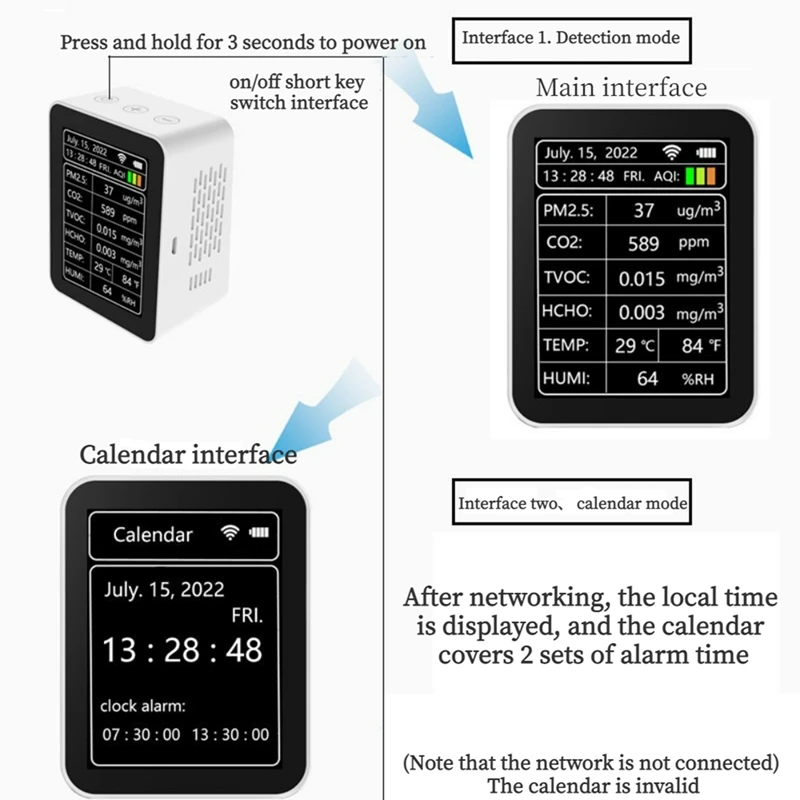 8 In 1 CO2 Meter Digital Temp Humidity Tester Carbon Dioxide PM2.5 TVOC HCHO Detector Wifi Air Quality Monitor