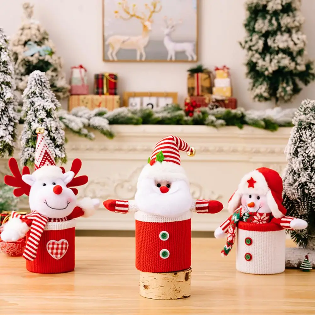 Knitted Cute Santa Claus Snowman Elk Doll Present Biscuit Treat Snack Candy Container Xmas Party Favors