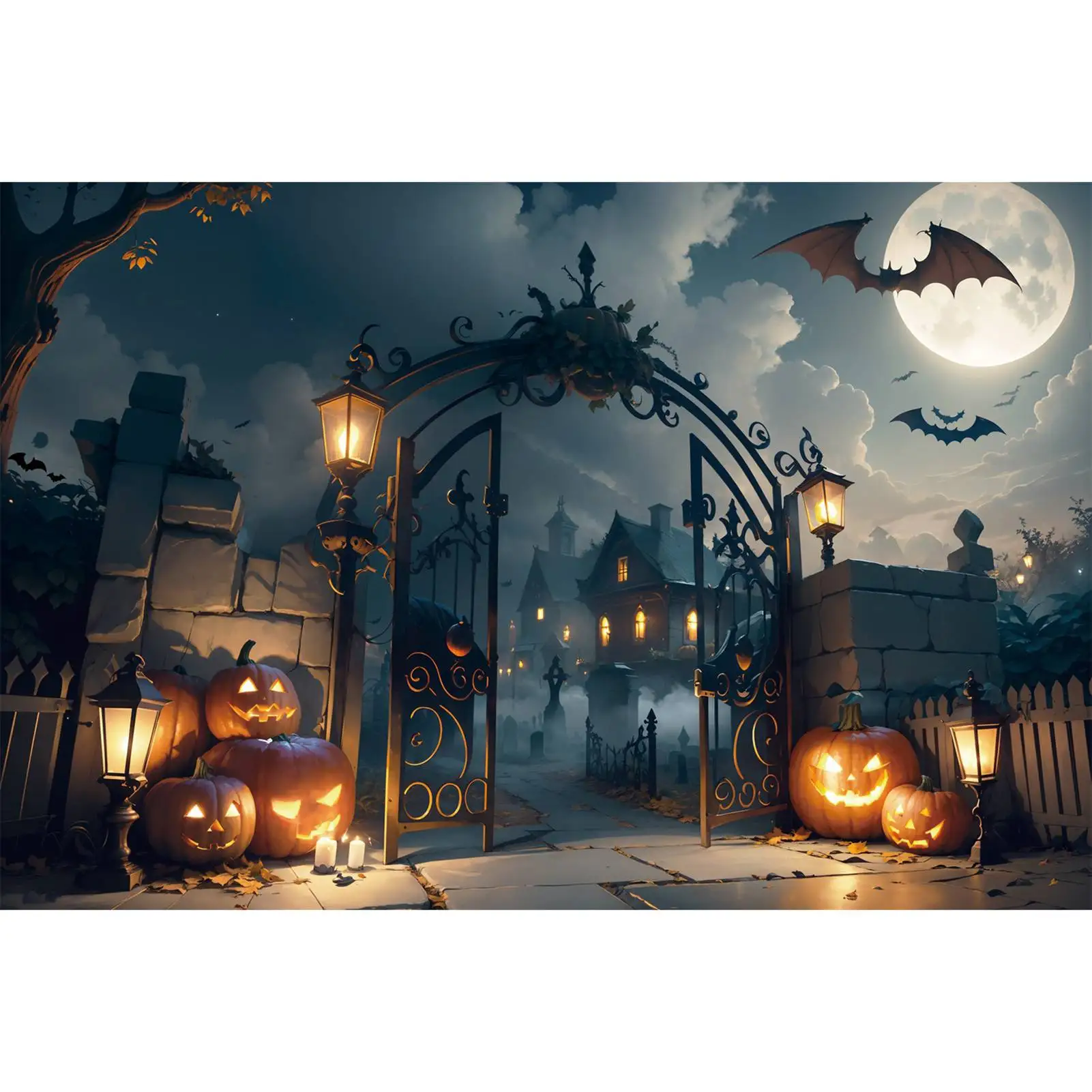 

MOON.QG Photography Backdrop Halloween Night Cemetery Arch Gate Photo Booth Background Custom Children Party Photographic Props