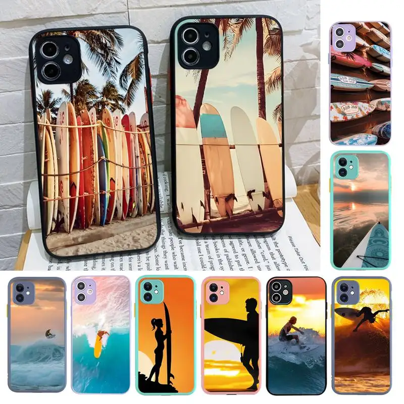 

Beach surfboard surfing Sport Phone Case for iPhone X XR XS 7 8 Plus 11 12 13 pro MAX 13mini Translucent Matte Case