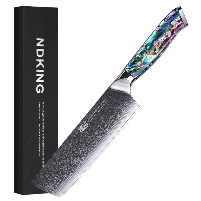 FINDKING Knife Gorgeous Series 67 Layers Damascus Steel Chef Kitchen Knives Abalone Resin Handle 7 Inch Cleaver Nakiri Knife