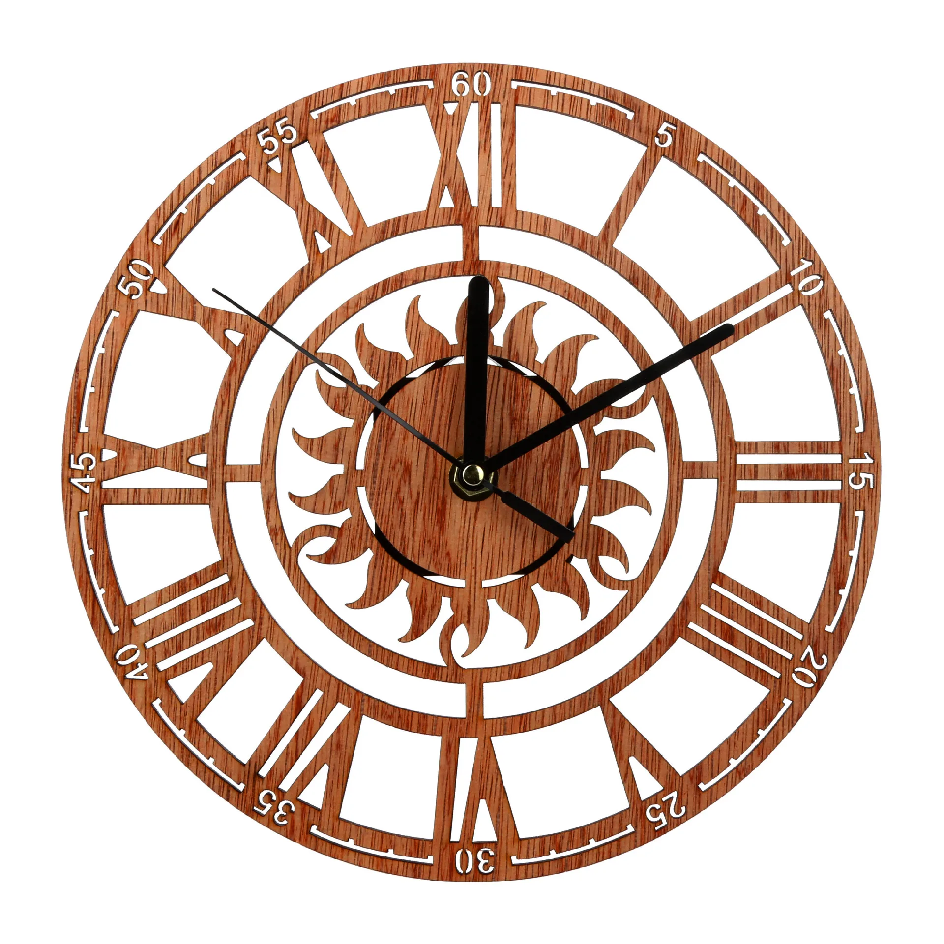 

23mm Classic The Roman Sun Wooden Round Wall Clock Living Room Home Office Ornament Gift Wall Watch Indoor Decoration