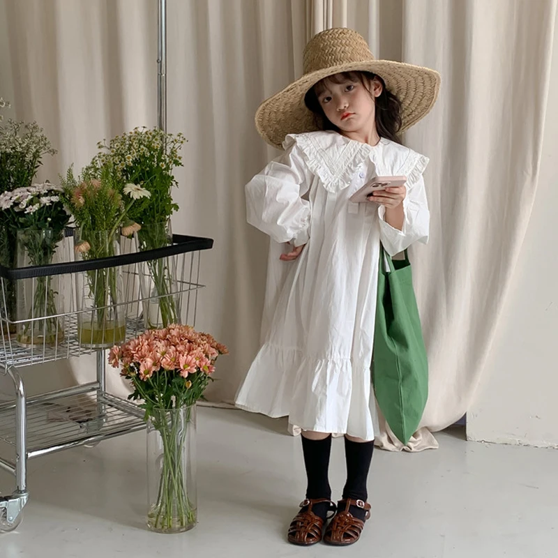 

Весенне-осеннее платье для девочек, платье для малышей, детское платье, детская одежда, модное Хлопковое платье с большим воротником и оборк...