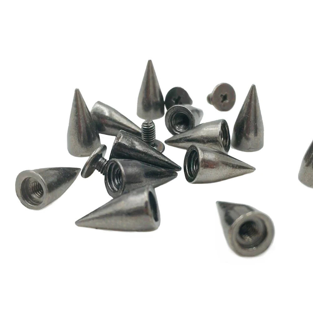 

100sets 14mm Gun Black Cone Spots Metal Studs Leathercraft Rivets Bullet Spikes Punk Spike For Clothes Bags Belt Pet Collars