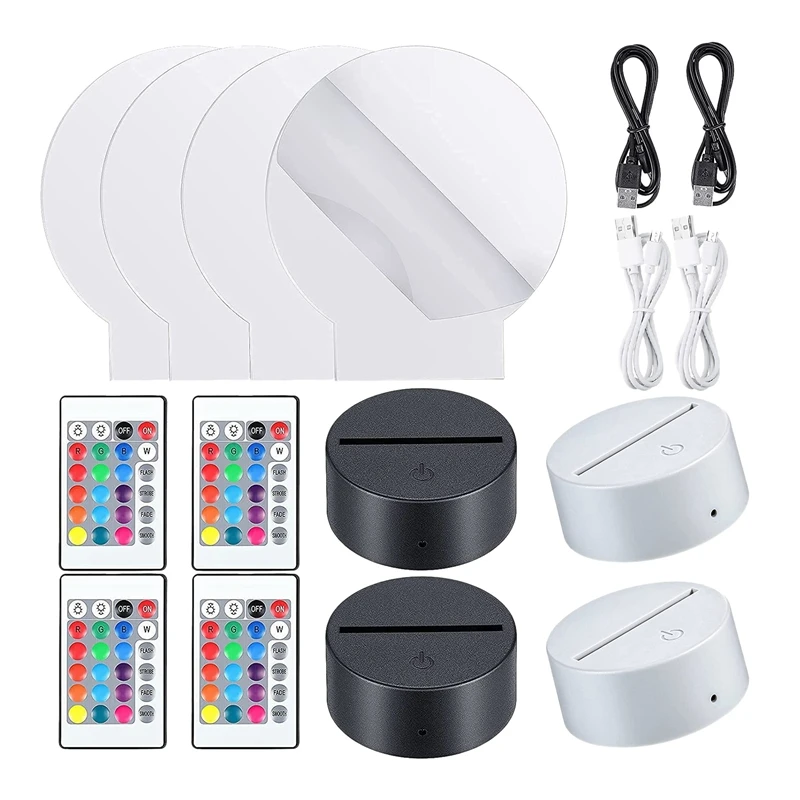 

4 Packled Light Base 3D Night LED Light Lamp Base Kit Adjustable 16 Colors 4 Modes For Child Room Bar Round Style