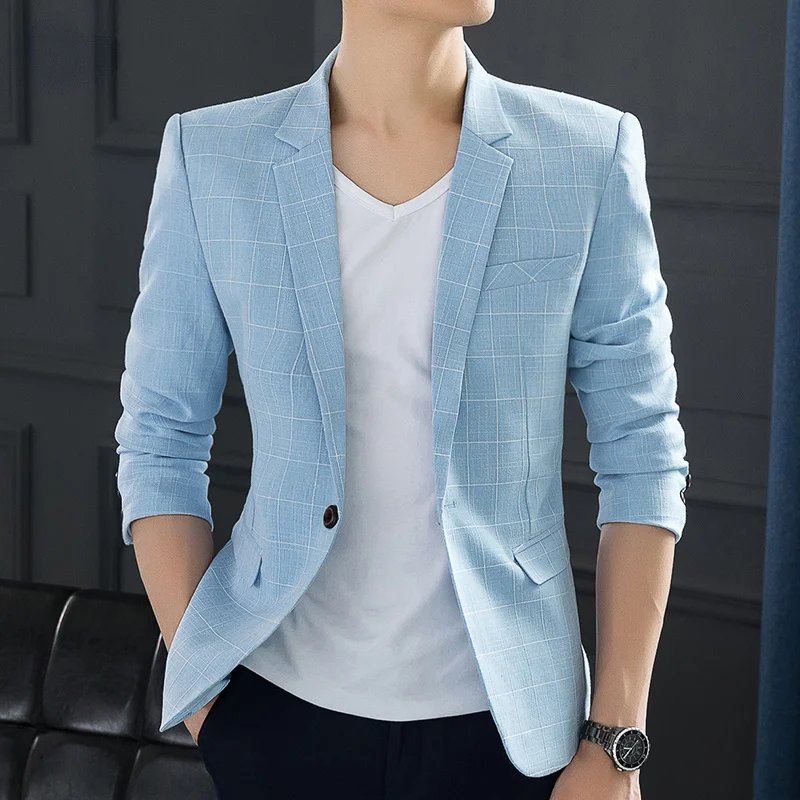 

High-quality Casual Suit Men's Jacket Plaid Konishi Slim Korean Style Trendy One-piece Suit Thin Single-breasted Handsome Jacket