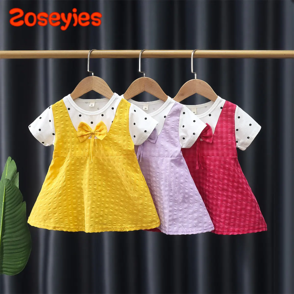 

Летнее платье для маленьких девочек, вязаные повседневные юбки в горошек с имитацией двух рядов длиной до колен