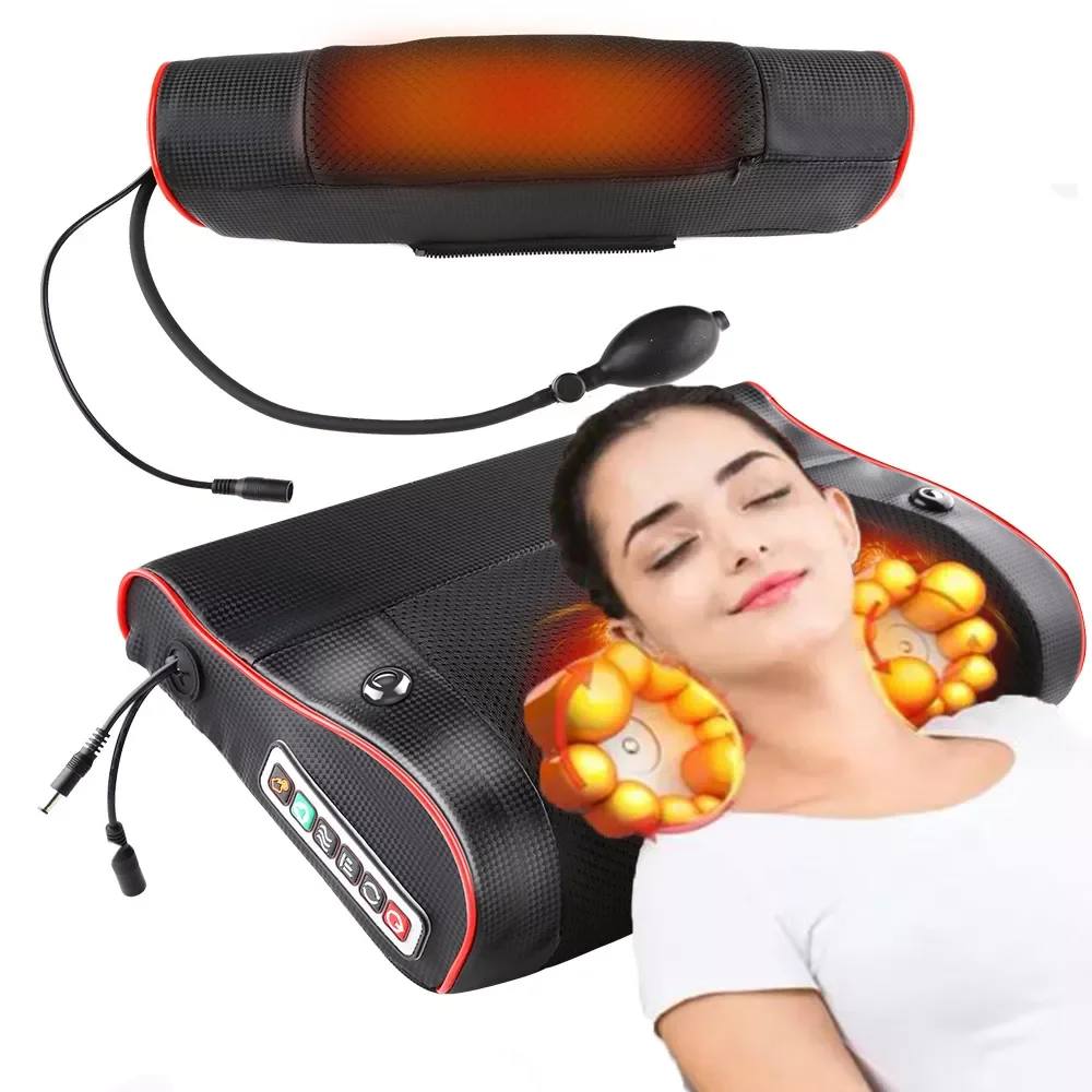 

Массажная подушка 2 в 1, тепловой вибратор для массажа шиацу шейного отдела и всего тела, массажер для спины и шеи