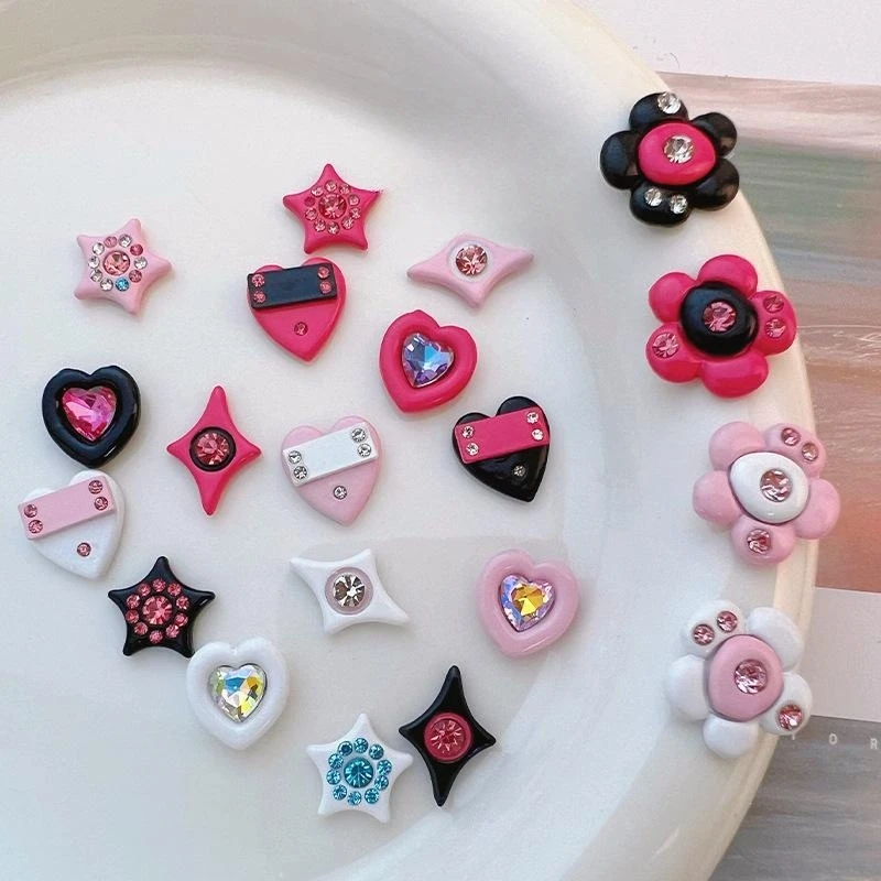 

10pcs Fashion Heart Love Star Design Nail Charms 3D Alloy Flower Nail Art Decoration Kawaii Retro Manicure Accessories Parts DIY