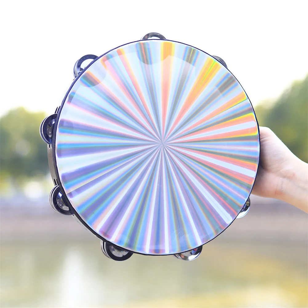 

8/10 Inch Reflective Tambourine Double Row Jingle Reflective Drum Head Highly Rhythmic Percussion Instrument Church