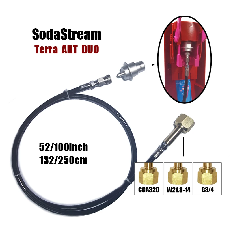 New SodaStream Terra DUO ART Quick Connect Adapter Hose Kit to External CO2 Tank Cylinder W21.8 CGA320 G3/4 Tank Adaptor