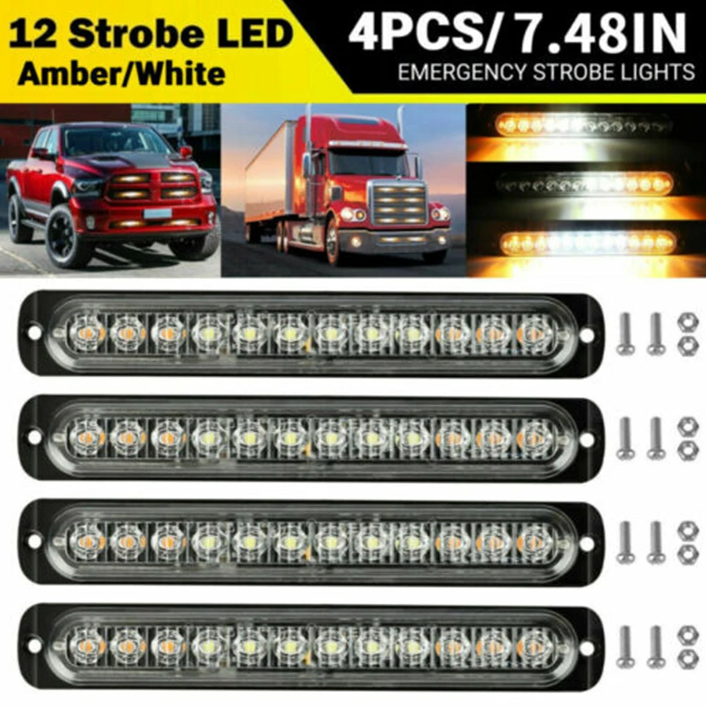 

4x LED Amber White Car Truck Emergency Beacon Warning Hazard Flash Strobe Lights Car Accessories High-quality Warning Lights