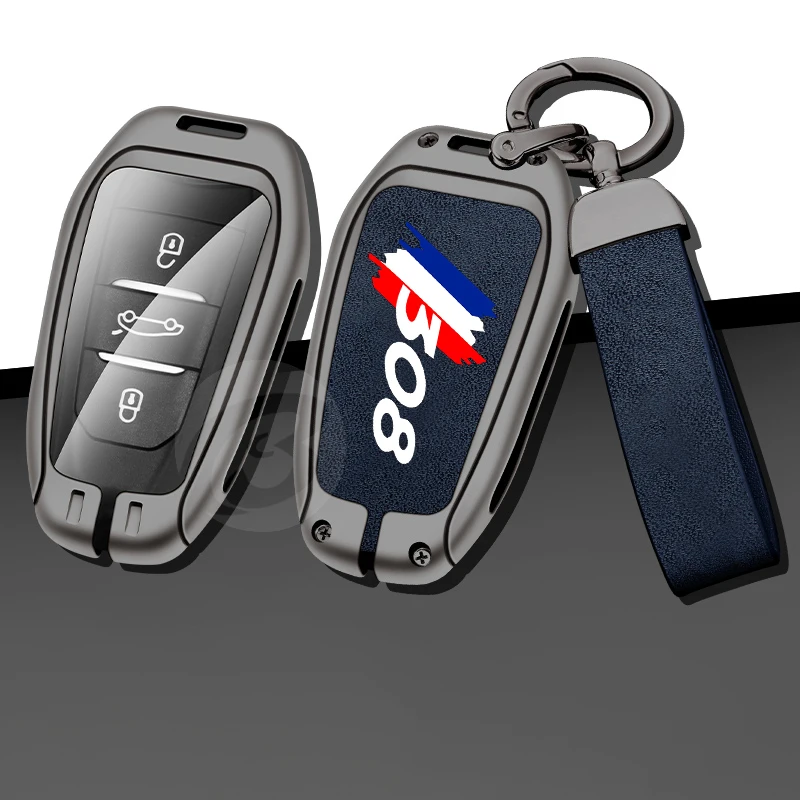 

Zinc Alloy Car Key Case Full Cover for Peugeot 308 Gt Line sw t9 Custom Logo Protector Shell with Keychain Keyless Accessories