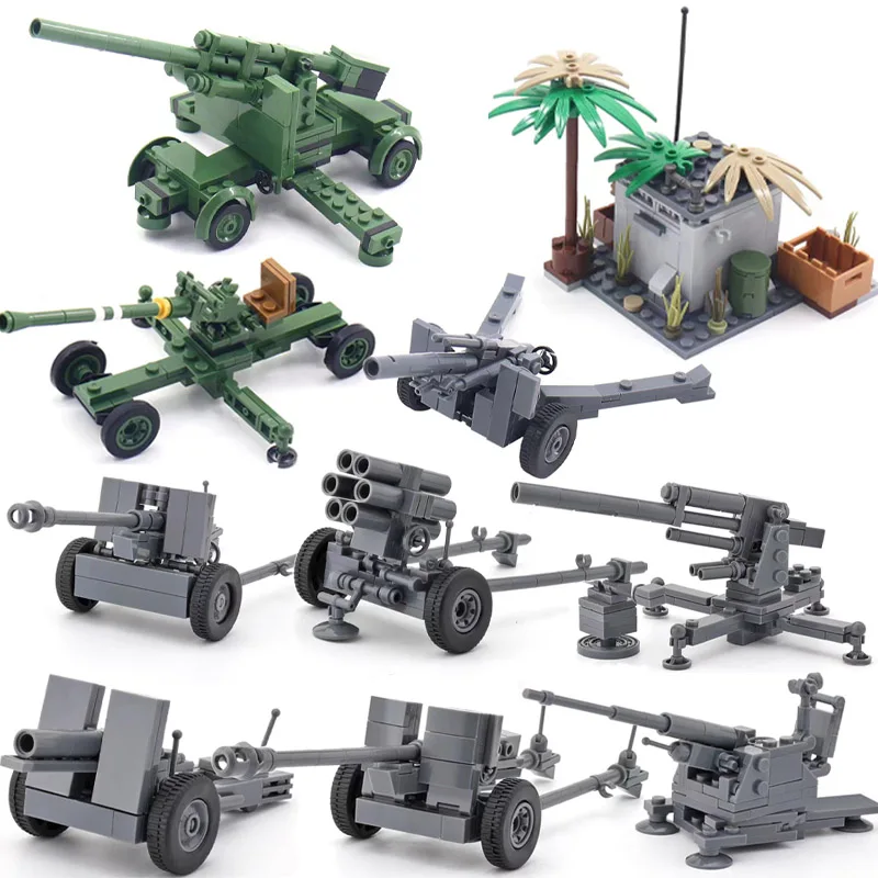 

Military Series USA Battle Gun Cannon Building Blocks WW2 German Anti-aircraft Rocket Army Soldier Weapon Bricks Kids Toys