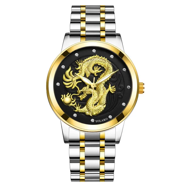 Business Watch Gold Dragon Watch Embossed Men's Watch Men's Watch Explosion Waterproof Luminous Diamond Band Quartz Montre Homme 1
