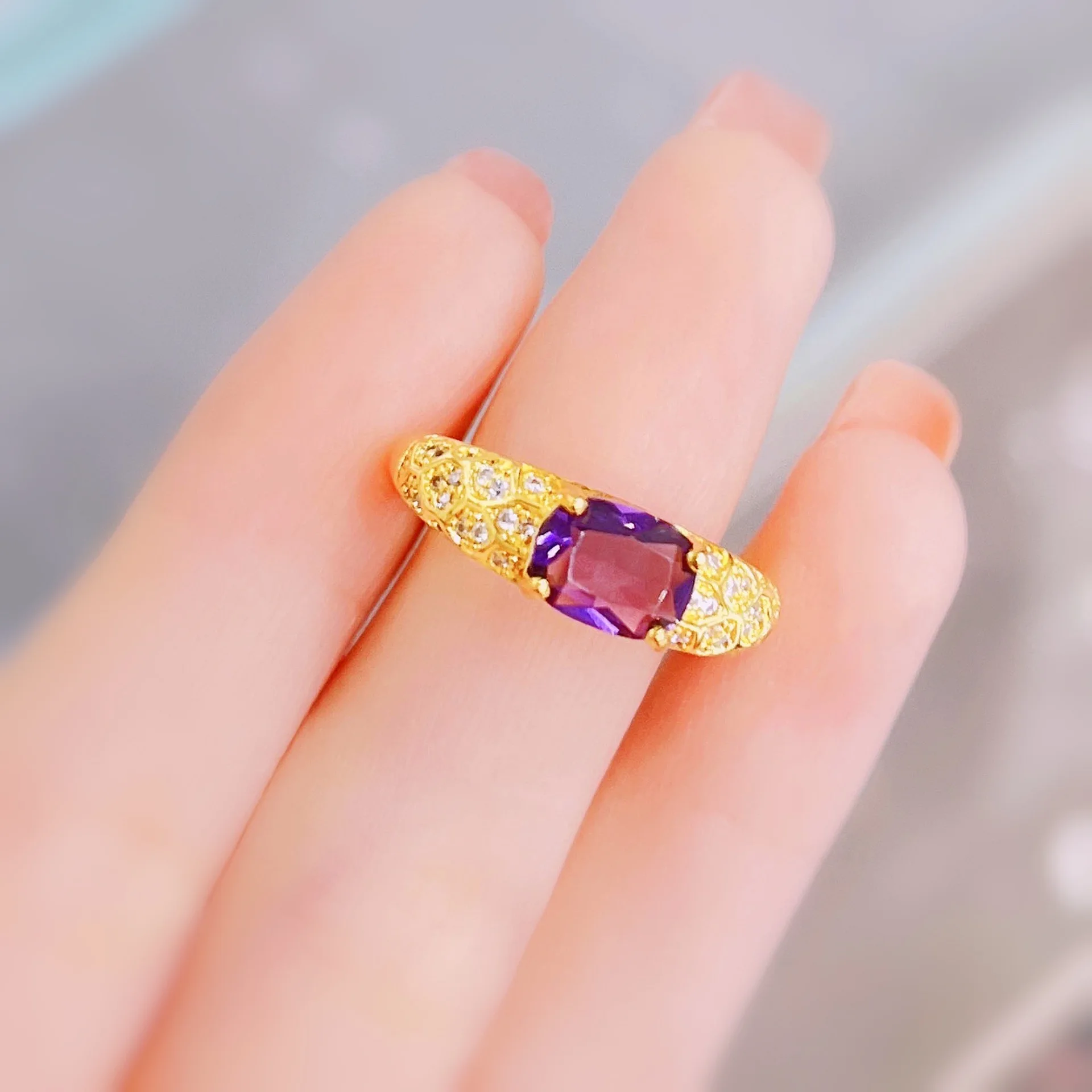 

Concise Style Purple Zircon Wedding Rings For Women Classic Vintage Engagement Party Accessories 2022 Trend Fine Jewelry Gifts
