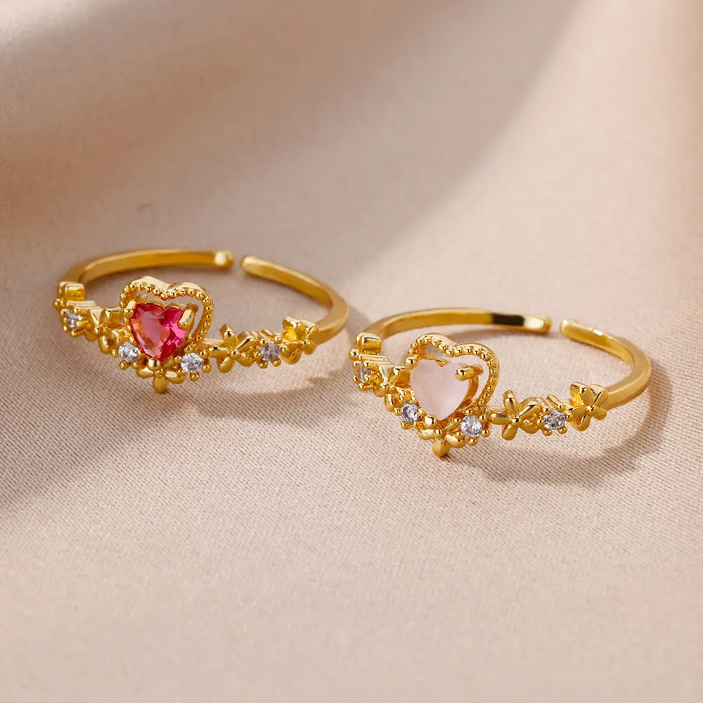 

Zircon Heart Rings For Women Stainless Steel Gold Plated Adjustable Heart Ring 2023 Trend Wedding Jewelry free shipping anillos