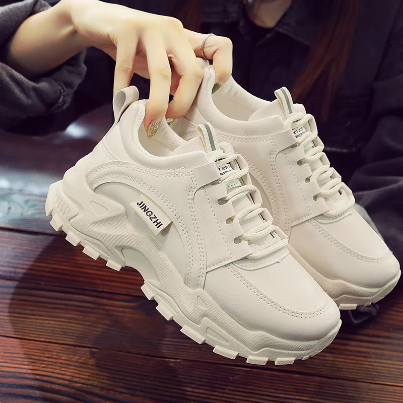 2022 New Women's Thick Sole Anti Skid Daddy Shoes Trendy Lightweight Lace Up Casual Sports Shoes Outdoor Comfortable Sneakers