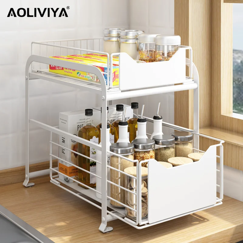 

AOLIVIYA Kitchen Sink Rack Cabinet Countertop Drawer Type Multi-functional Seasoning Bottle Storage Rack Bathroom Storage Rack