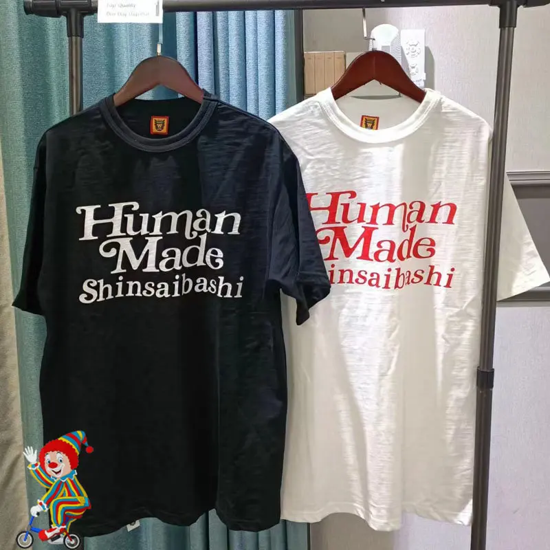 

Akira T-shirts Real Picture Vedio Oversized Printed Letter Logo Round Neck Original Label Slub Cotton HUMAN MADE Top Tee