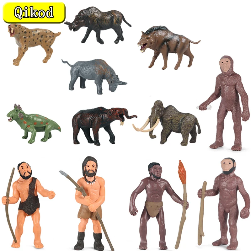 

New Ancient Animals Human Evolutionary History Displays Figurines Mammoth Australopithecus To Caveman Models Kid Educational Toy