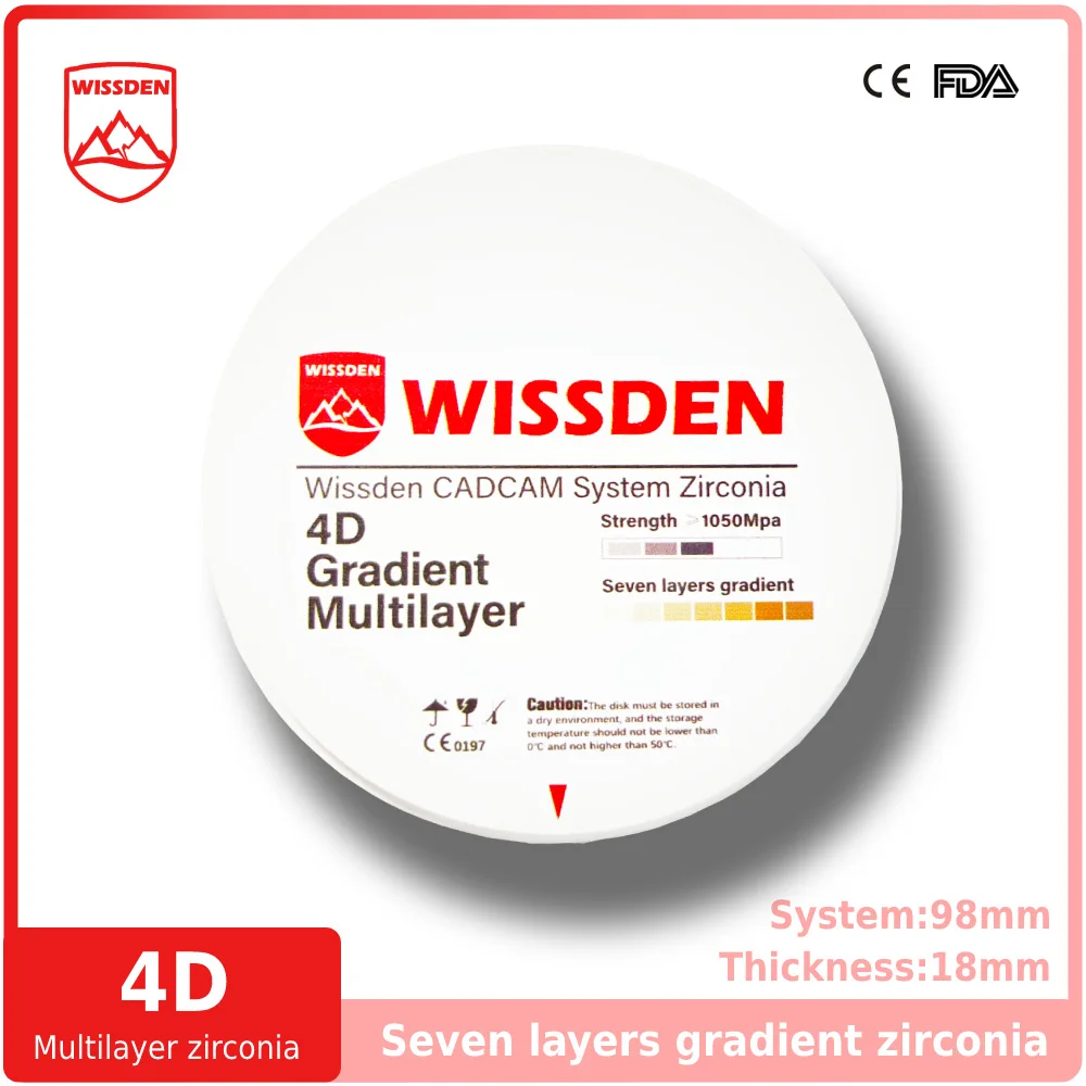 

Wissden 4D Multilayer Zirconia Blocks Dental Lab Supplies 98,18mm Denture Restorations CAD/CAM