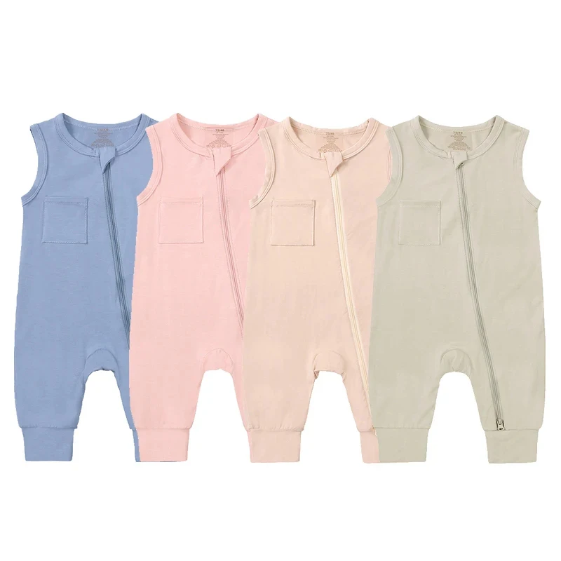 

Комбинезон на молнии для новорожденных девочек и мальчиков, комбинезон из бамбукового волокна, цельнокроеный комбинезон без рукавов для мл...