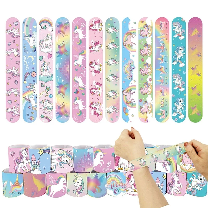 

10Pcs Rainbow Unicorn Slap Bracelets For Kids Girl Unicorn Birthday Party Decoration Gift for Guest Wristband Baby Shower Favors