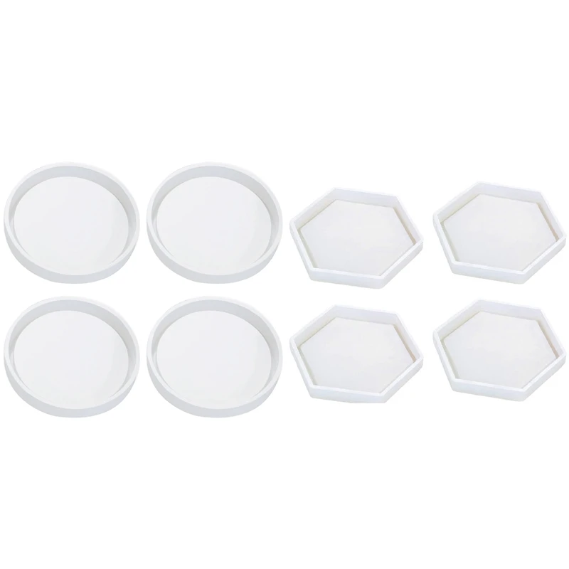 

4 Pack Hexagon Silicone Coaster Molds Clear Epoxy Molds & 4 Pack Big Diy Round Coaster Silicone Mold