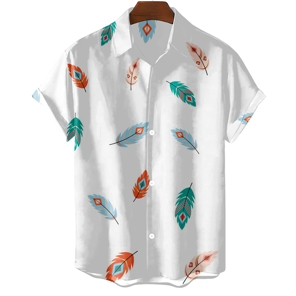 

Fashion Mens Hawaiian Feather 3d Print Graphic Shirts Short Sleeve Oversized Apparel Tops Casual Loose Seaside Summer Clothing