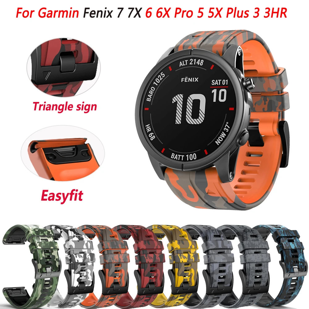 

Ремешок силиконовый для наручных часов, быстросъемный браслет с принтом для Garmin Fenix 7X 7 6X 6 Pro 5 5X Plus спуск Mk2 D2, 26 22 мм