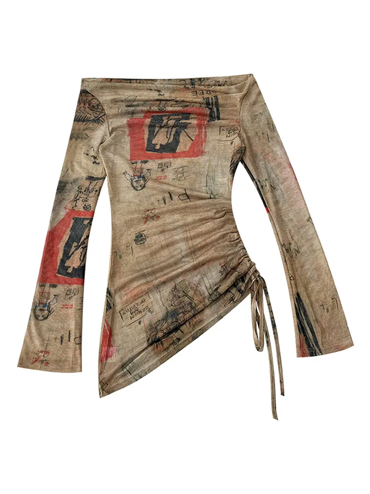 Женские облегающие футболки с воротником-лодочкой повседневные сетчатые Ретро