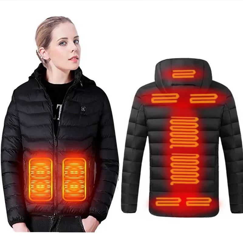 New2022 women 9 area heating Jackets Female Winter Warm USB Heating Padded Jacket Smart Thermostat Hooded Heated Clothing