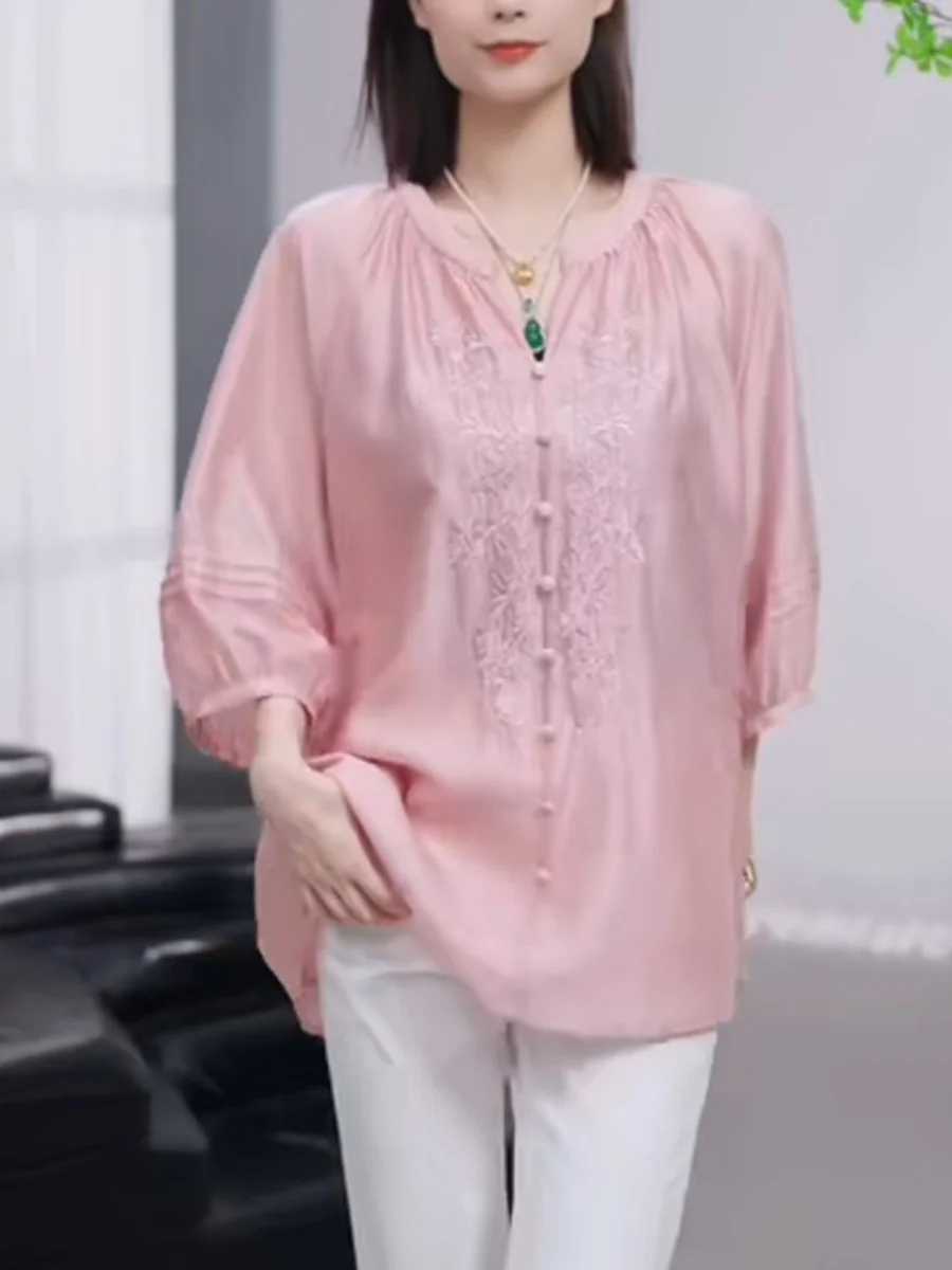 2024 летние новые модные темпераментные рубашки с v-образным вырезом женские в