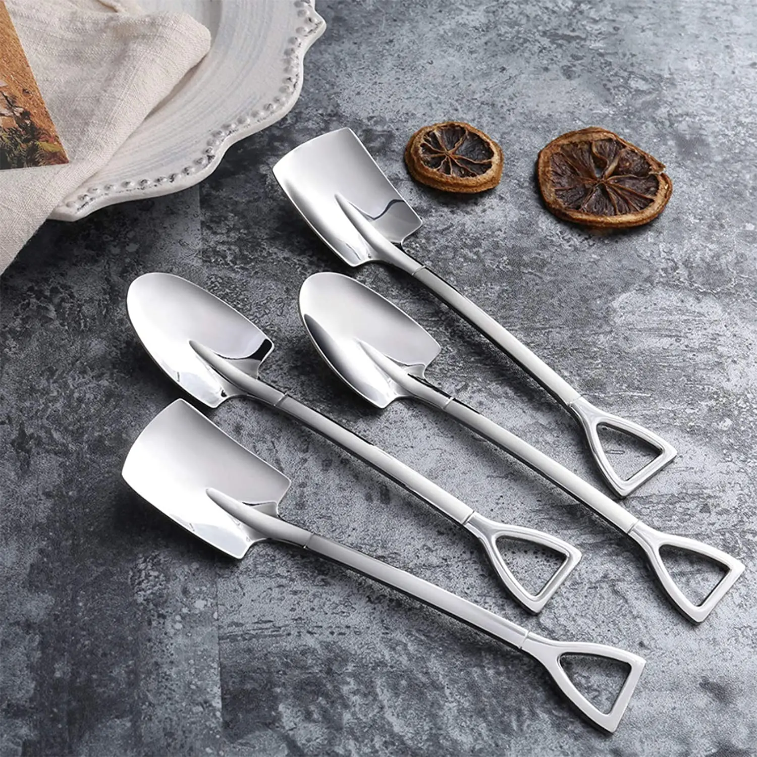 

1PC Shovel Spoons Stainless Steel TeaSpoons Creative Coffee Spoon for Ice Cream Dessert Scoop Tableware Cutlery Korean Spoon